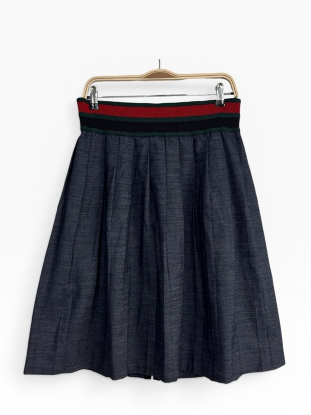Junee Couture Pleated Skirt Size 6 Elastic Waist Stripe Trim Midi Chic